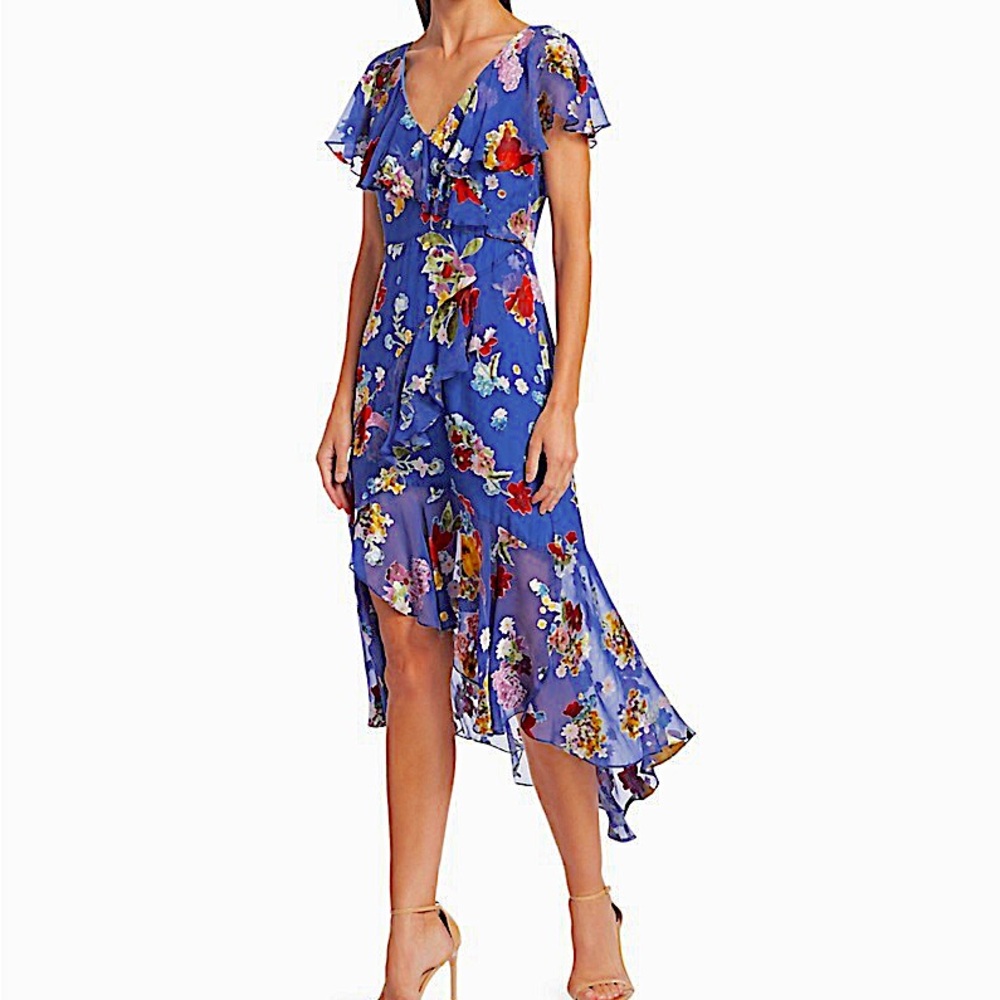 Alice + Olivia Multi with Tag Electra Asymmetrical Ruffle Chiffon Cocktail Dress